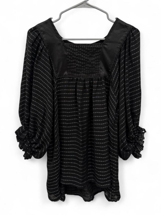 Dahiny Tops - Dahiny Silk Blend Black Striped Pleated Ruffle Sleeve Blouse Small Flowy Satin